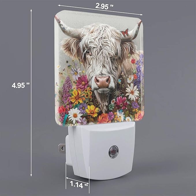 Led Night Light, Highland Cow Decorative Plug in Nightlights,with Smart Auto Dusk to Dawn Night Light for Bedroom, Kitchen, Nursery, Bathroom - Bloomnest