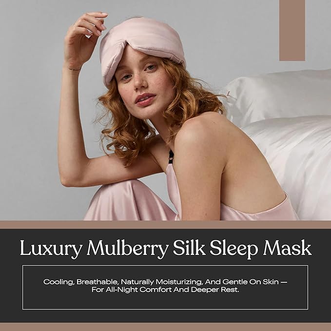 Lunya Washable Silk Sleeping Mask – Thermoregulating Mulberry Silk, Light Blocking and Comfortable Fit – Sleep Mask for Women and Men with Box – Delicate Pink – Small - Bloomnest