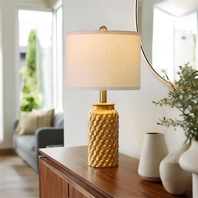 20.5" Gold Modern Ceramic Bedside Lamp Set of 2 for Bedroom Decor Farmhouse Table Lamp for Living Room Office Dorm - Bloomnest