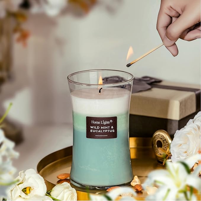 HomeLights 3-Layer Candles for Home Scented, 21.52 OZ Natural Soy Wax Scented Candles Burns Up to 100 Hours, Large Jar, Wild Mint & Eucalyptu - Bloomnest