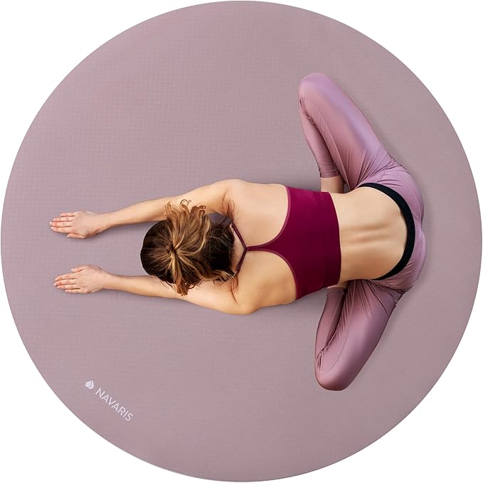Navaris Round Yoga Mat - 47" Diameter Circular Exercise Mat 1/4" Thick - Non-Slip Mat for Cardio, Workout, Fitness, Tai Chi, Meditation - Size Small - Bloomnest