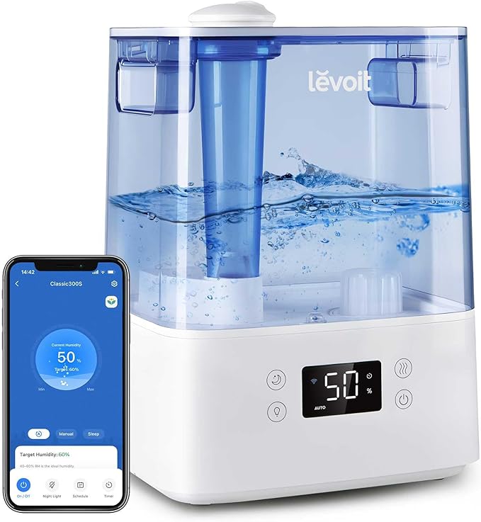 LEVOIT Classic300S Ultrasonic Smart Top Fill Humidifier, Extra Large 6L Tank for Whole Family, APP & Voice Control, Essential Oil Diffuser, Humidity Setting with Sensor, Quiet Sleep Mode, Night Light - Bloomnest
