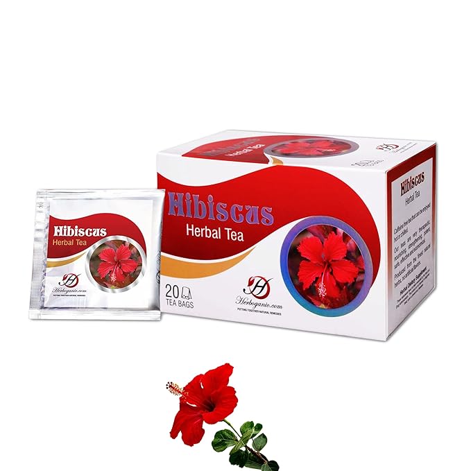 HERBOGANIC Hibiscus Herbal Tea - Digestion and Immune Support | Refreshing and Delicious Blend | Natural Ingredients | 20 Tea Bags - Bloomnest