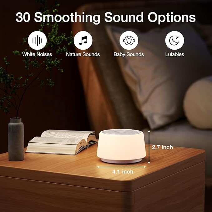 White Noise Sound Machine | Sound Machine for Baby Rechargeable | 30 Soothing Sounds | 10 Colors Night Light | White Noise Machine for Sleep Baby Adults Portable Sound Machine for Home Travel - Bloomnest