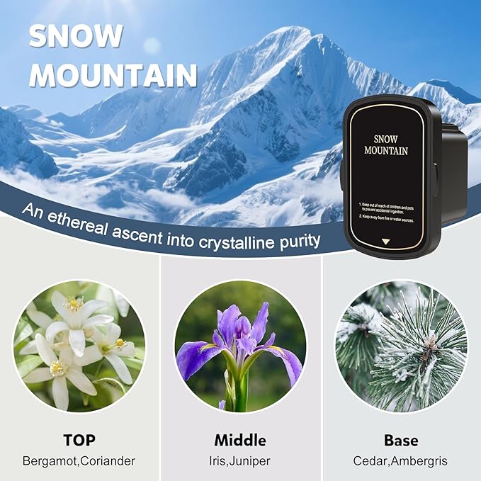 2025 Upgraded Smart Car Air Freshener Diffuser, New Car Smell Air Freshener Long Lasting, Auto On/Off, Adjustable Modes, Car Scent with 8 Ambient Lights, Car Diffusers for Essential Oil-Snow Mountain - Bloomnest