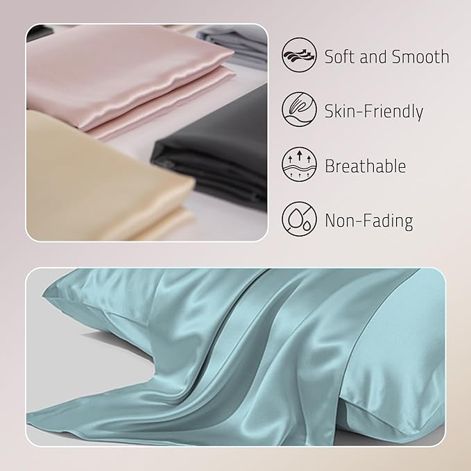 Mulberry Silk Pillowcase for Hair and Skin Prevent Acne Pillow Cases Both Sides Real Silk Pillowcases Organic Silk Pillowcase with Hidden Zipper, Haze Blue, King (20"×36") - Bloomnest