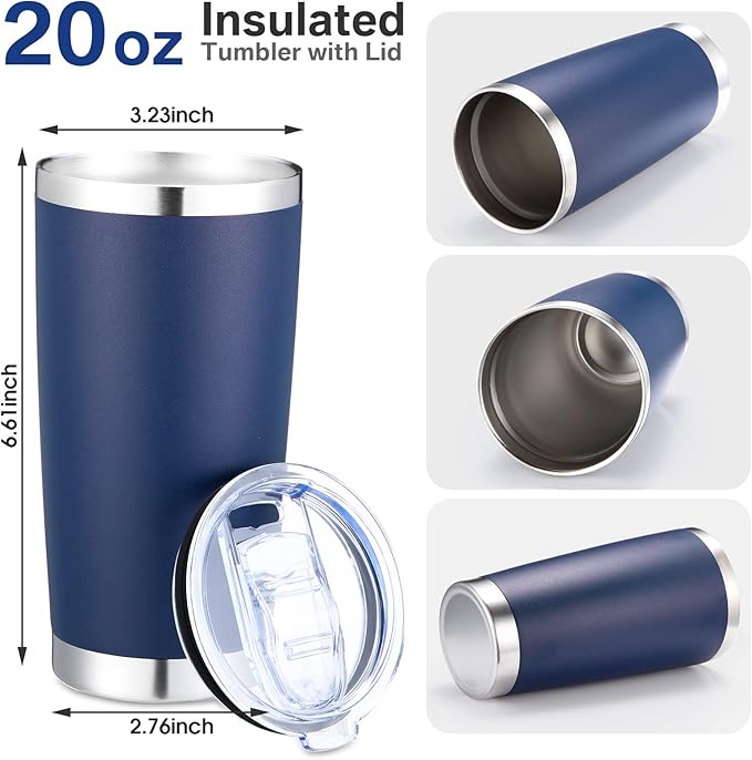 Sieral 36 Packs Stainless Steel Tumbler Bulk with Lid Vacuum Double Wall Insulated Travel Coffee Mug Powder Coated Tumbler Cup for Graduation Wedding Christmas Birthday Party(Navy, 20 oz) - Bloomnest
