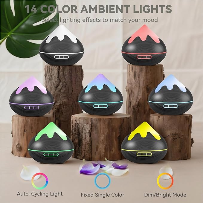 500ML Essential Oil Diffuser, Aromatherapy Diffuser with Remote Control, Multifunctional Air Diffusers for Home Office Room, Fragrance Aroma Diffuser with 7 Color LED & 2 Mist Mode, Black - Bloomnest