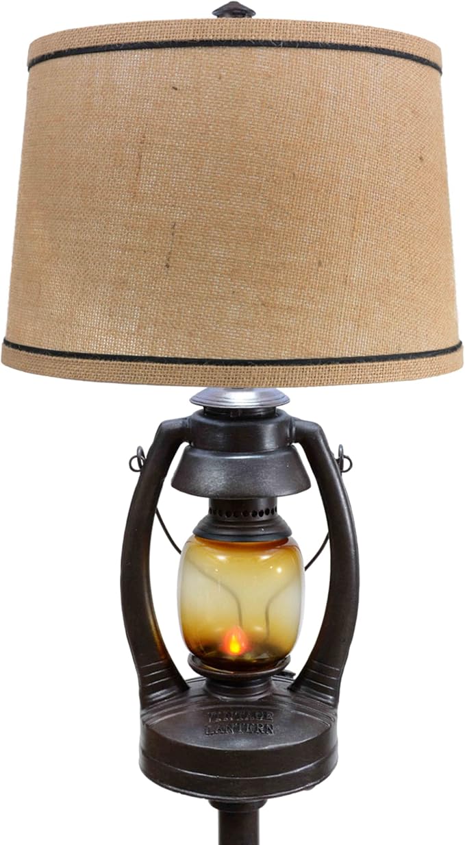 BLACK FOREST DECOR Vintage Lantern Floor Lamp with Burlap Shade - Rustic Lodge Standing Lamp - Bloomnest