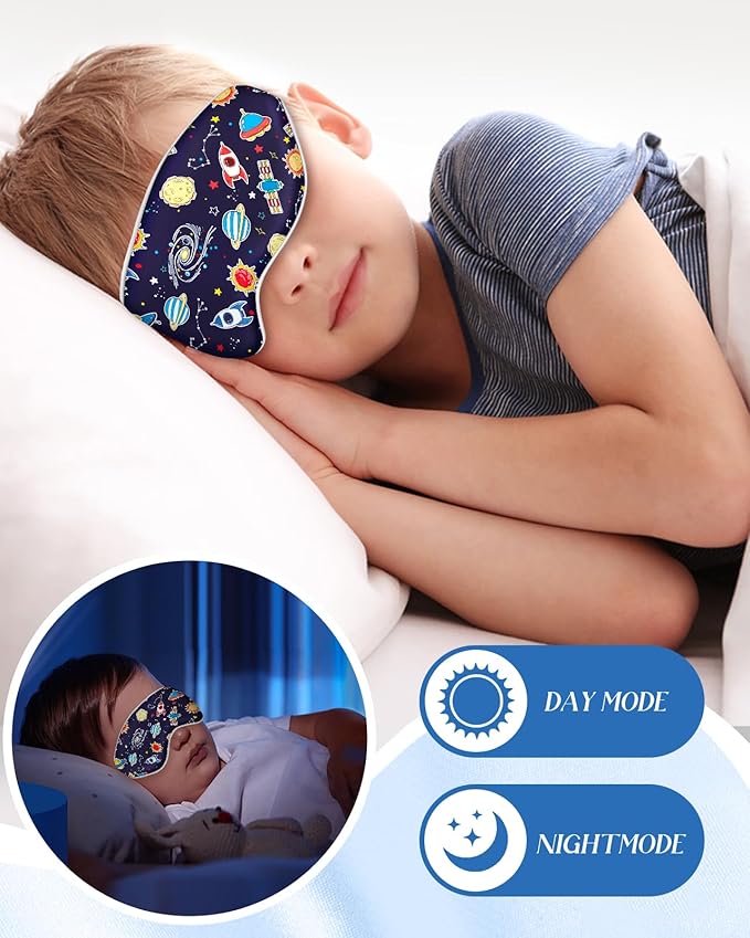 Sleep Mask for Kids - Cute Kawaii Cartoon Silk Sleeping Mask with Adjustable Strap Soft Smooth Light Eye Mask for Sleeping Silk Kids Eye Cover for Boys Girls Teens, BU Sky Rockets - Bloomnest