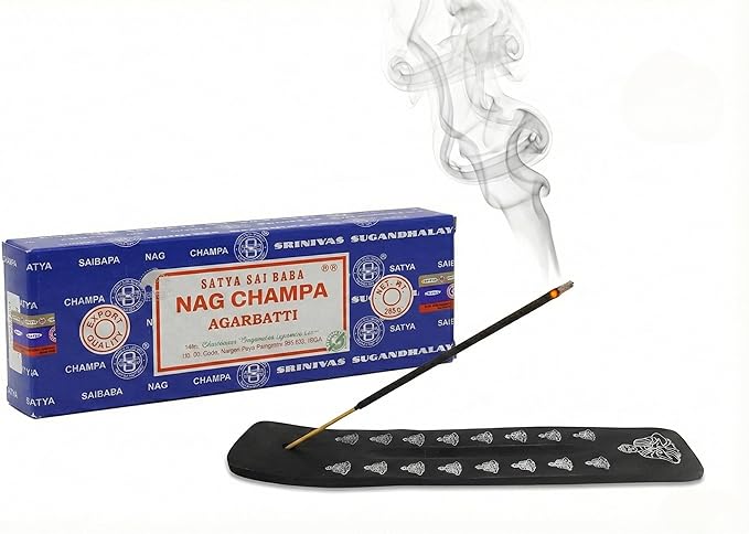 Wooden Holder with Nag Champa 250 GMS Incense Gift Set with Wooden Holder Hand-Rolled Agarbatti | Long-Lasting Floral Aroma for Pooja, Meditation & Home Fragrance Guruji+Divinity