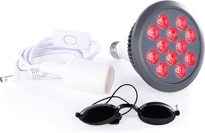 hooga Red Light Therapy Bulb, 660nm & 850nm Red & Near Infrared Light, 12 Dual-Chip LEDs, Targeted Light Bulb with Base & Braided Power Cord for Home Wellness Routine, HG24 Hooga