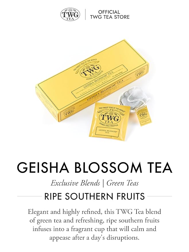 TWG Tea | Geisha Blossom Tea | Green Tea | Passionfruit & Marigold Petals | 15 Hand Sewn Cotton Teabags | Gift Set - Bloomnest