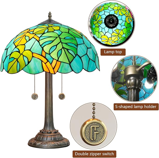Tiffany Table Lamp Monstera Deliciosa Stained Glass Lamp Antique 16 inch Monstera Swiss Cheese Plant Handmade Large Desk Light for Home Living Room Bedroom Office - Bloomnest