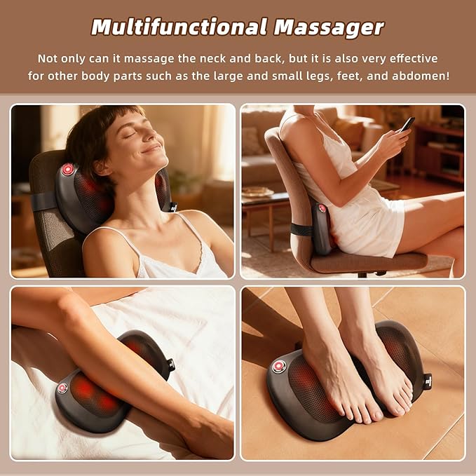 Zenopax Shiatsu Back and Neck Massager with Heat, 3D Deep Tissue Kneading, Cordless Rechargeable Electric Massage Pillow for Muscle Pain Relief, Use at Home, Car, Office, Gifts for Men Women - Bloomnest