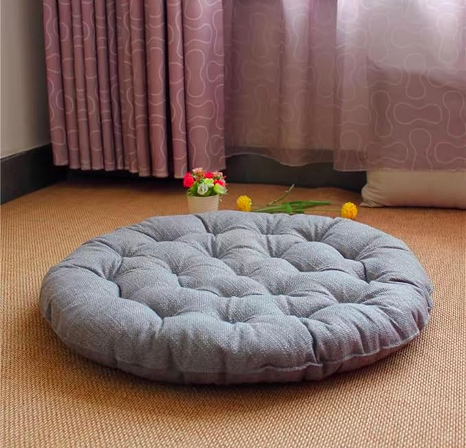 Large Linen Floor Cushions,Round Futon Pillows Japanese Style Tufted Floor Pillows Meditation Cushions for Seating On Pad for Yoga Sofa Balcony(Size:75x75cm(30x30inch),Color:Light Gray) - Bloomnest