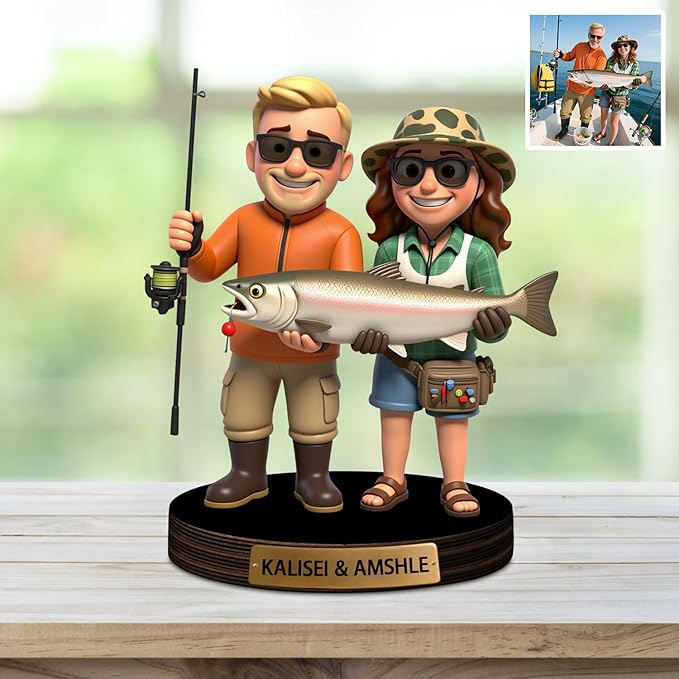 Custom Fishing Photo Cartoon Style Acrylic Plaque Sign Desk Decor, Memories Fishing Themed Picture Photo Frame, Fish Memories Picture Frame Decor Gifts for for Dad Papa Fathers's Day - Bloomnest