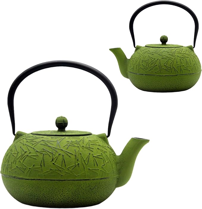 YJX 60.9oz Large Cast Iron Teapot, Big Tea Kettle for Stovetop Safe, Green Cast Iron Kettle Teapot with Stainless Steel Infuser for Loose Tea and Tea Bags(1800ml) - Bloomnest