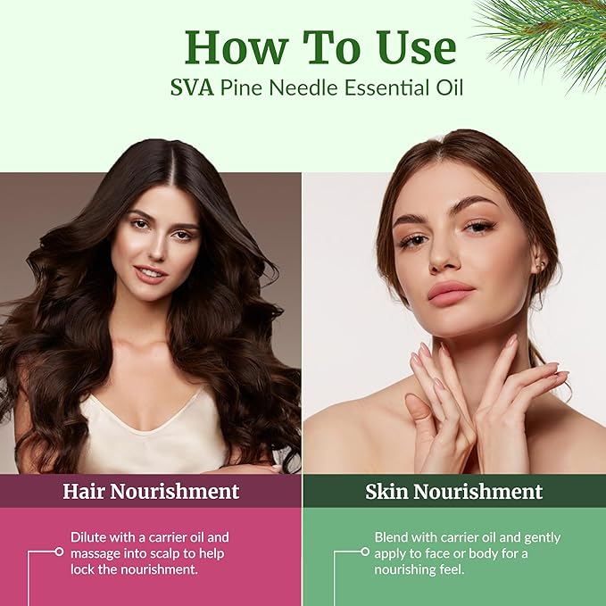 SVA Pine Needle Essential Oil – 4 Fl Oz – 100% Natural Pine Needle Oil - for Diffuser, Hair Care, Face, Skin Care, Aromatherapy, Scalp and Body Massage, Soap and Candle Making – with Dropper - Bloomnest