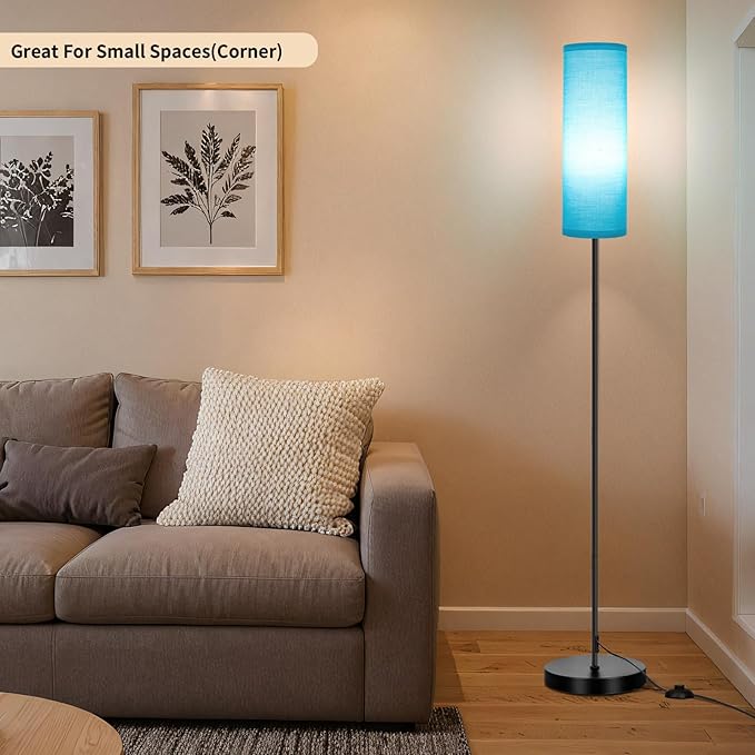 FRIDEKO HOME Floor Lamp with Turquoise Shade, Simple Design with Foot Pedal Switch, Small Tall Lamps for Living Room Bedroom, Corner Floor Stand Light with Black Pole Lamp (No Remote/No Bulb) - Bloomnest