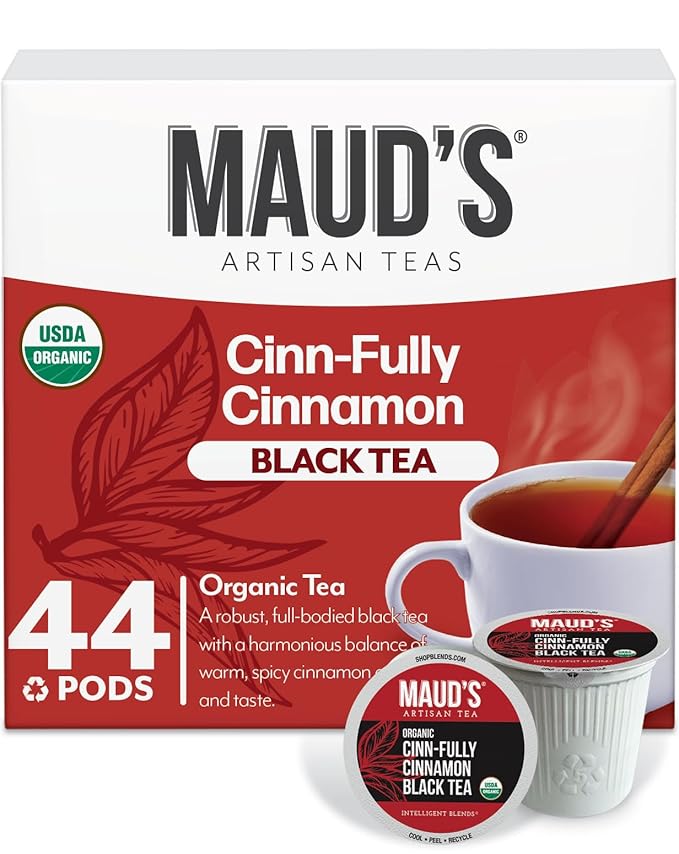 Maud's Organic Cinnamon Black Tea Pods, 44 ct, Recyclable Single Serve Tea Pods – 100% Gourmet Blended Tea Leaves, Compatible with Keurig K Cups Maker - Bloomnest