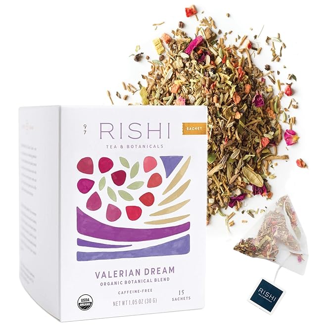 Rishi Tea Valerian Dream Herbal Tea - Organic Sachet Tea Bags, Sleep Friendly, Caffeine Free, Calming Botanical Blend with Valerian Root - 15 Count (Pack of 1) - Bloomnest