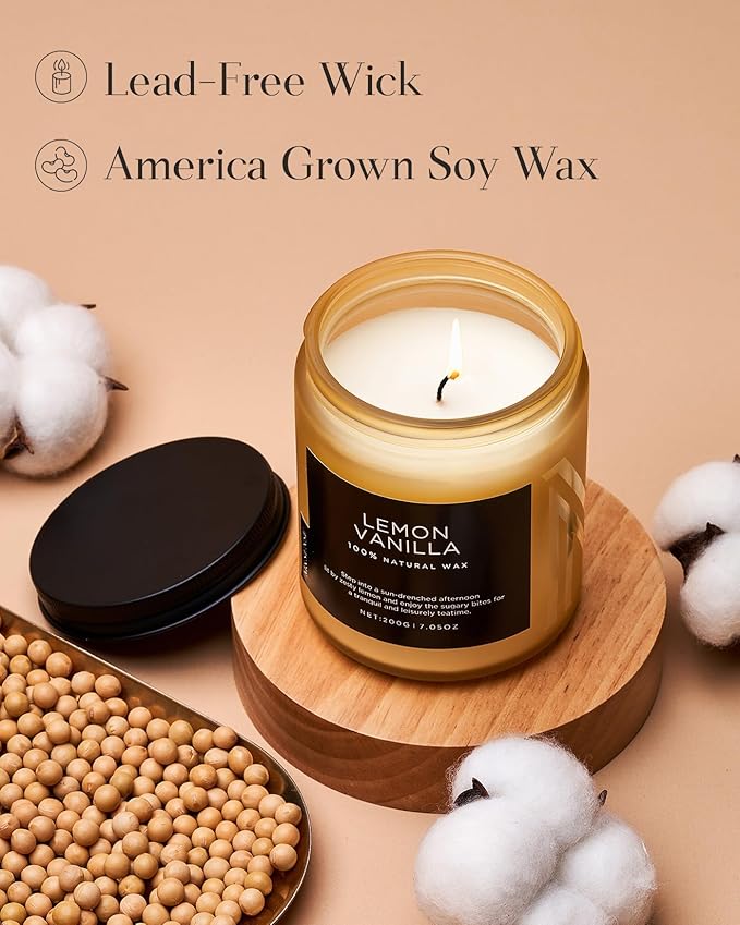 M&SENSE Lemon Vanilla Scented Slow Burning Candles for Home Scented, All Natural Soy Candles 7.05oz 50 Hours Slow Burning in Glass Jar, Stress Relief Gifts for Women and Men - Bloomnest