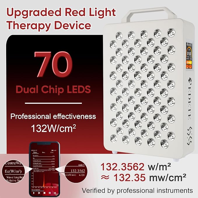 Red Light Therapy for Face & Body, 630nm 660nm 810nm 850nm and 940nm 5 Wavelengths Near Infrared Light Therapy Panel, 70 Dual Chip LEDs Red Light Therapy Device for Skin Care, Sleep, Pain Relief. T70Z PedeteLLC