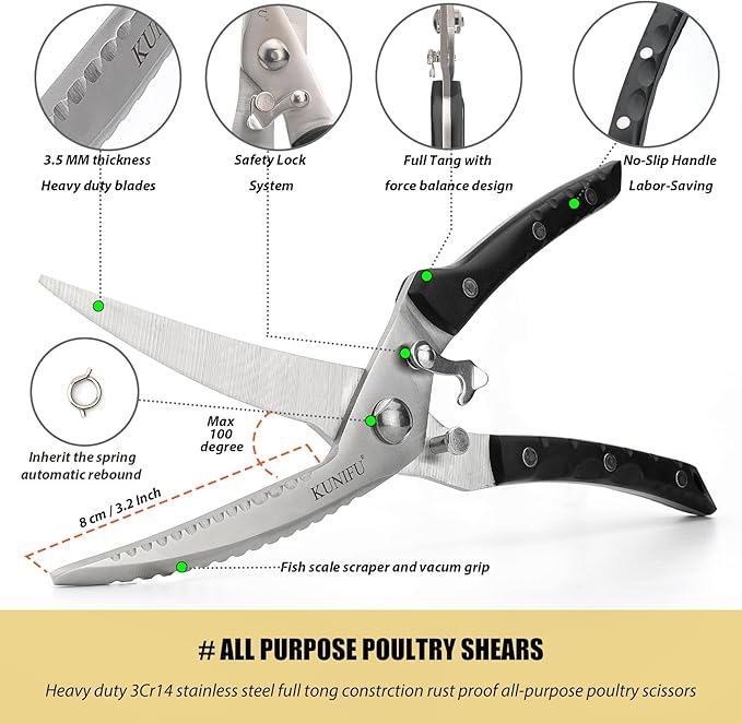 KUNIFU Poultry Shears, All Purpose Heavy Duty Kitchen Scissors For Food Turkey Meat Chicken Herbs, Cooking Scissors Utensils, Kitchen Gadgets Gray - Bloomnest