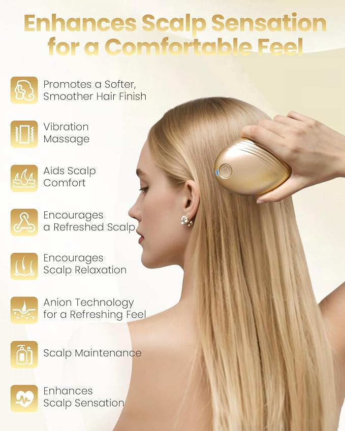 Electric Scalp Massager – Rechargeable Head Massager with Anion Technology, Portable Anti-Frizz Scalp Tool, Scalp Massager Gift for Men & Women(Gold) PUFIERDisco