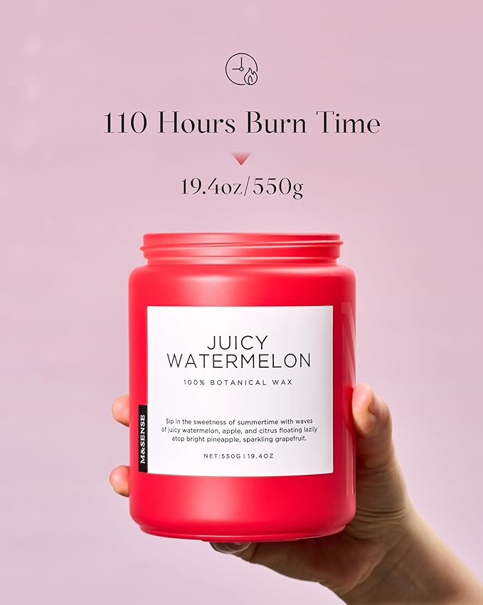 M&SENSE Juicy Watermelon Scented Candle, 19.4oz 110 Hours Clean Non Toxic Natural Soy Wax Long Lasting Candle for Women Men, 2 Wick Fruit Scent Home Fragrance Home Decor for Housewarming Gifts - Bloomnest