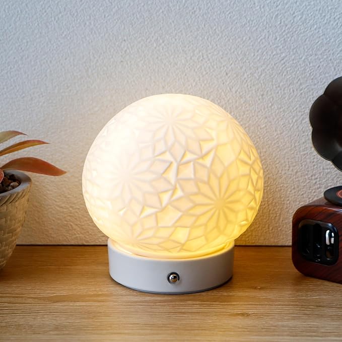 JHY DESIGN Ceramic Spherical Decorative lamp 6.5" H Rechargeable Table Lamp Dimmable Touch Control Desk lamp for Home Bedroom Living Room Outdoors(Snowflake) - Bloomnest