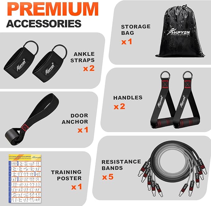 HPYGN Resistance Bands, Exercise Bands with Handles, Fitness Bands, Workout Bands with Door Anchor and Ankle Straps, for Heavy Resistance Training, Physical Therapy, Shape Body, Yoga, Home Workout Set - Bloomnest