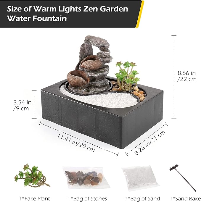Dyna-Living Indoor Water Fountains Tabletop Water Fountain with Pump Zen Garden Relaxation Desk Waterfall Fountain Indoor Small Fountain for Zen Room Decor Style 2