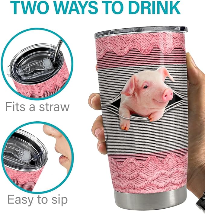 SANDJEST Pig Tumbler 20oz Stainless Steel Insulated Tumblers Coffee Travel Mug Cup Funny Pig Gifts for Women Girls Gift for Birthday Christmas - Bloomnest