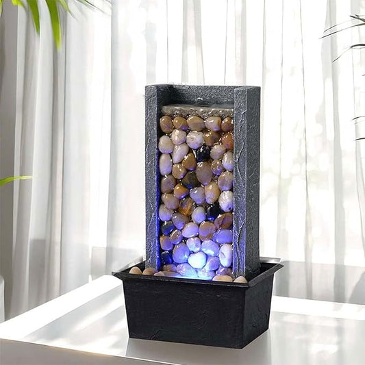 Kalona Tabletop Waterfall Fountain Pebble Indoor Water Feature with Coloured LED Lights for Home, Office & Desk Decor - Soothing Sound Small Relaxing Fountain(24367A) - Bloomnest