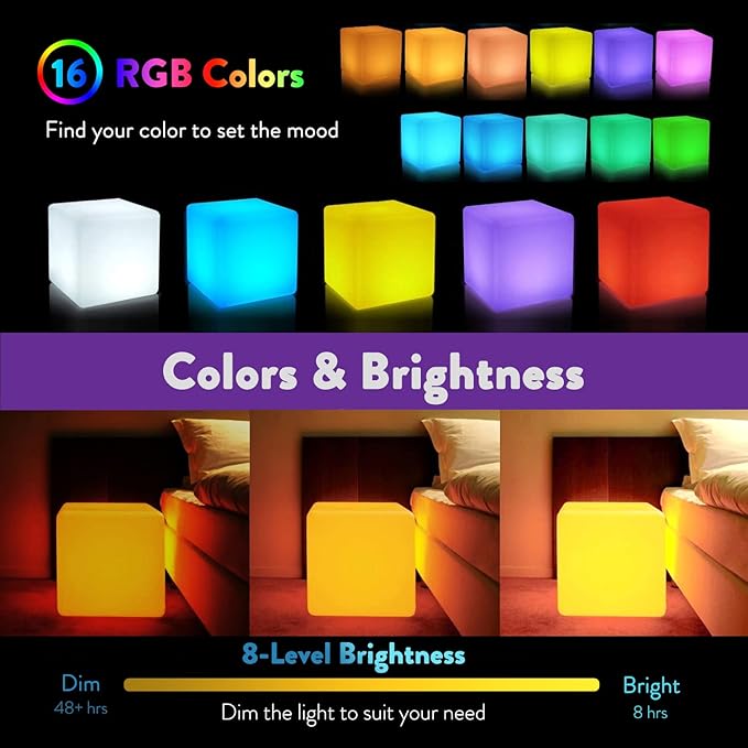 Mr.Go 14-Inch Color Changing LED Cube Light Stool, Glow Cube Seat for Kids, Modern LED Light Side Table, 16 RGB Colors LED Mood Lighting, Ideal for Home Garden Patio Bar Pool Party Decorative Lighting - Bloomnest