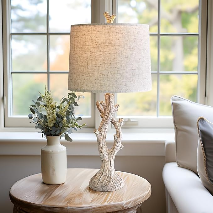 OYEARS Farmhouse Table Lamps Set of 2 for Living Room Bedroom Bedside Tree Lamp Nightstand End Table 25" Lamps Vintage Natural Style - Bloomnest