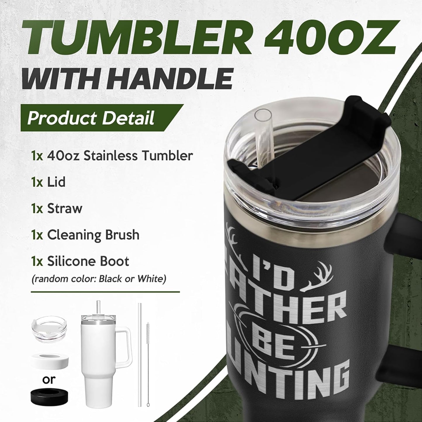 SANDJEST I'd Rather Be Hunting Tumbler with Handle for Men 40oz, Hunter Gifts for Dad Grandpa Husband Boyfriend, Hunters Stainless Steel Coffee Cup, Gifts for Birthday Christmas Fathers Day