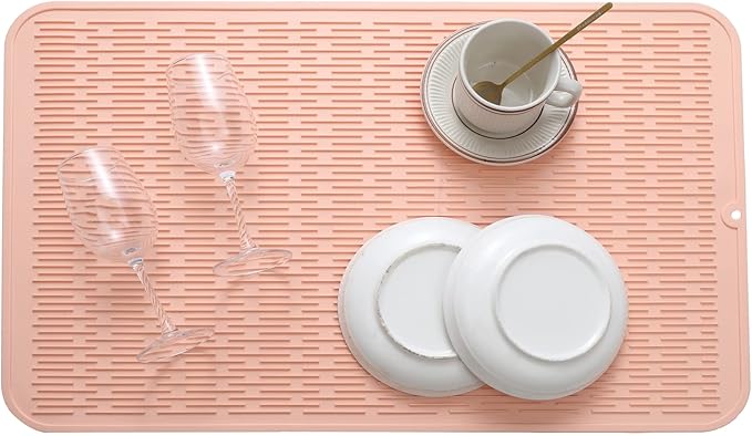 Silicone Dish Drying Mat for Multiple Usage,Easy clean,Eco-friendly,Heat-resistant Silicone Mat for Kitchen Counter or Sink,Refrigerator or Drawer Liner Pink 3XL 28 inches x 18 inches - Bloomnest