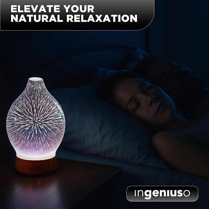 Aromatherapy Essential Oil Diffuser for Therapeutic Oils, w/ 3D Glass Vase | Cool Mist Difusor for Bedroom | LED Color Light Display & Auto Shut-Off | Humidifier, Fragrance Machine for Home & Dorm Use Bloomnest