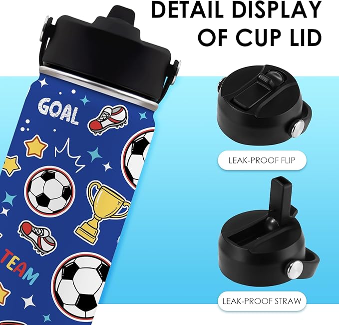 Soccer Gifts for Kids - 16 Oz Kids Water Bottle with Straw Lid, Stainless Steel Insulated Tumbler, Leak Proof, BPA-Free, for Girls, School, Travel - Soccer Lovers Children Birthday Gifts Cups(1pc) - Bloomnest