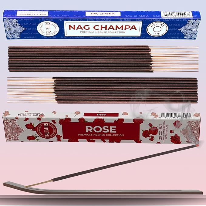 Trumiri Incense Sticks - Combo Pack of 35 Insence-Sticks - 15 Nag Champa + 20 Rose - Insenses - Insents - Incents - Inscense - Incence - Incienso - All Natural Incense Sticks TRUMIRI