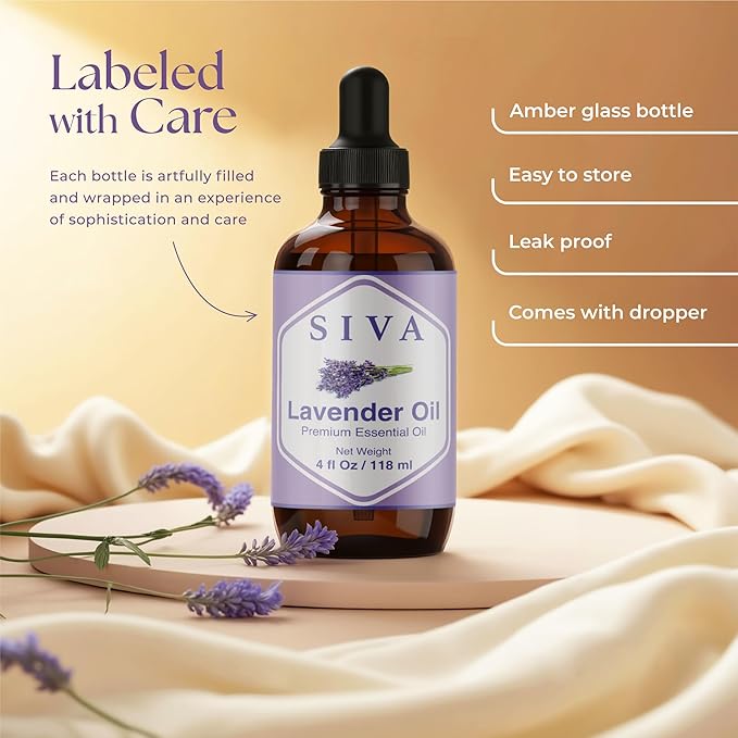 Siva Lavender Essential Oil - 4 Fl Oz – 100% Natural Lavender Oil - for Diffuser, Face, Skin Care, Aromatherapy, Hair Care, Scalp and Body Massage - with Dropper - Bloomnest