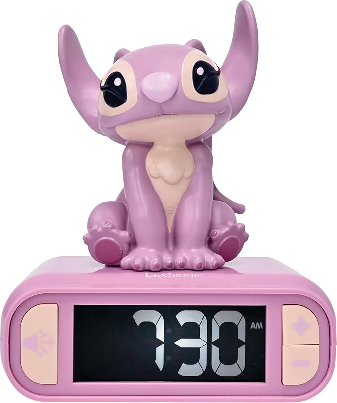LEXiBOOK, Disney Stitch, Angel Night Light Alarm Clock, Sounds and Melodies, Backlit LCD Screen, Luminous, Snooze, Pink, RL800D1 - Bloomnest