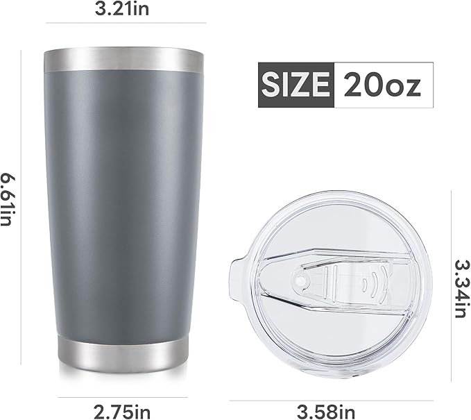 20 oz Tumbler with Lid Stainless Steel Insulated Tumblers Bulk Double Wall Vacuum Cups Powder Coated Travel Mug Keep Drinks Cold and Hot, Grey, 4 Pack - Bloomnest