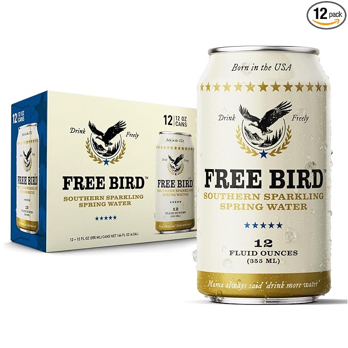 Free Bird Southern Sparkling Spring Water - 12 Pack, 12oz Cans, Zero Calories, Unflavored Carbonated, Crisp & Bubbly, Blue Ridge Mountain, Shelf-Stable Sparkling Drink - Bloomnest