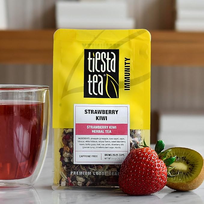 Tiesta Tea - Strawberry Kiwi Herbal Tea, Loose Leaf, Strawberry Hibiscus Kiwi Fruit Tea, Premium Caffeine-Free Herbal Blend, Make Hot or Iced & Up to 25 Cups, 2.5 oz Resealable Pouch - Bloomnest