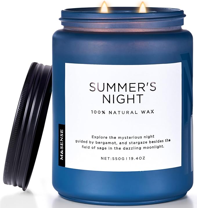 M&SENSE Summer's Night Soy Candle, Large 2 Wick, 19.4oz Up to 110 Hours Burn Time, Natural Scented for Home, Manly Candle in Glass Jar for Bedroom - Bloomnest