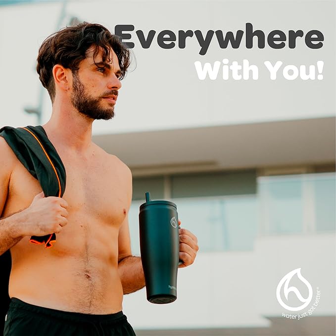 Hydracy 40 oz Tumbler with Handle and Straw, Stainless Steel Insulated Travel Cup with No Spill Rotatable Flip Lid for Left or Right Hand Use, Rubber Base, Fits in Cup Holder - Sexy Black - Bloomnest